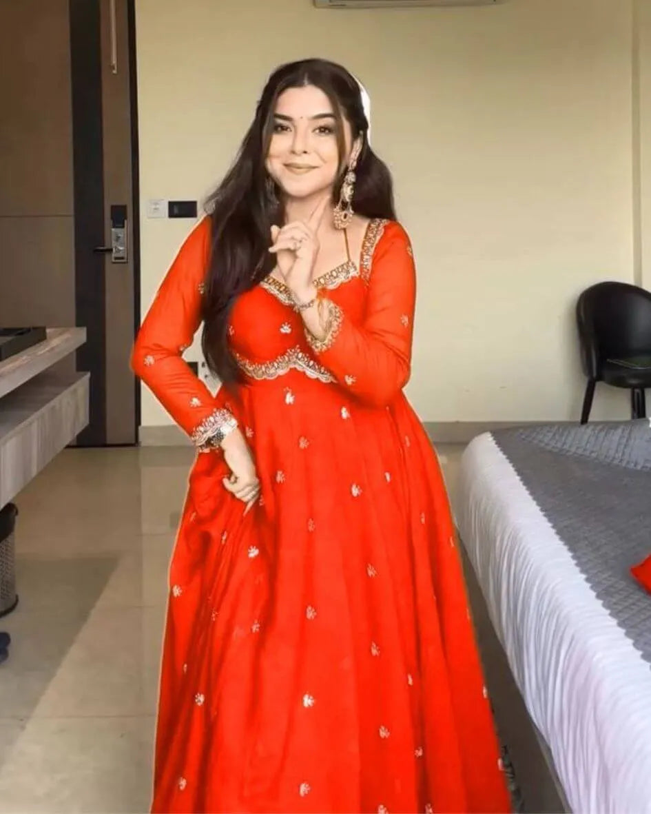 Orange Colour Anarkali Suit With Dupatta Set