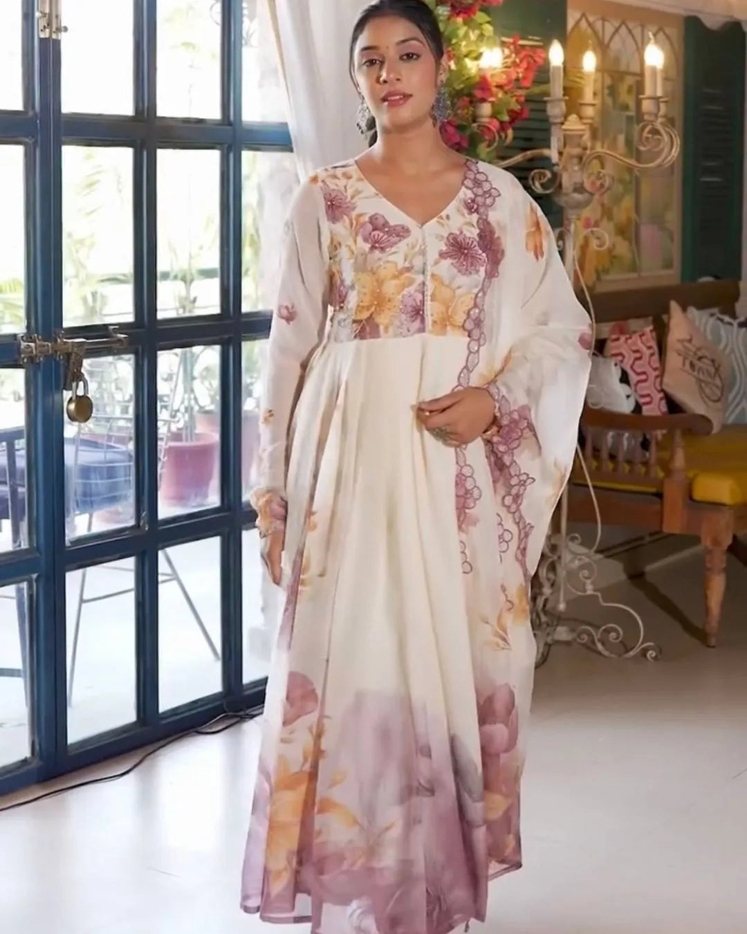 Woman wearing a floral dress