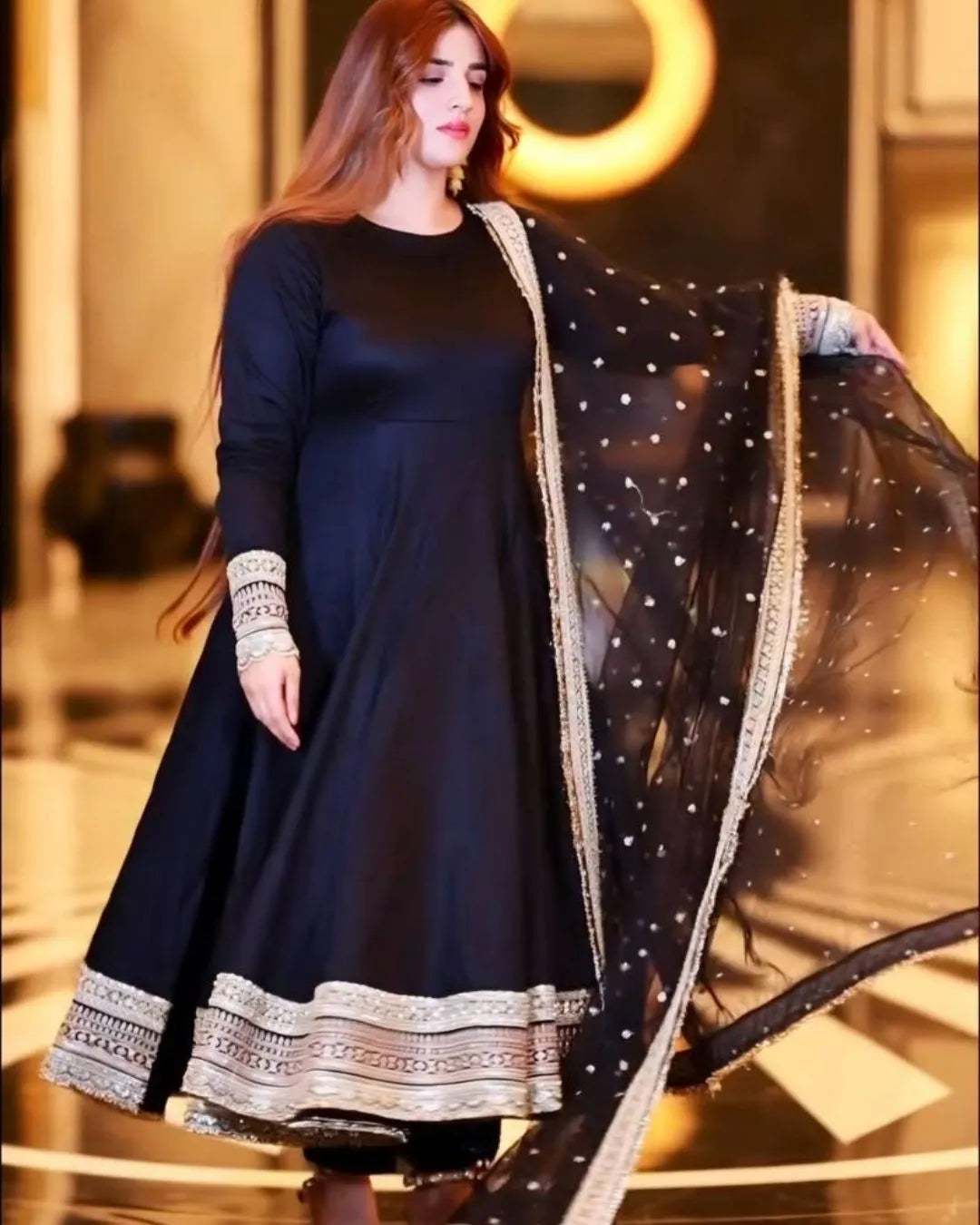 Full Sleeve Black Heavy Anarkali Party Wear Suit Set