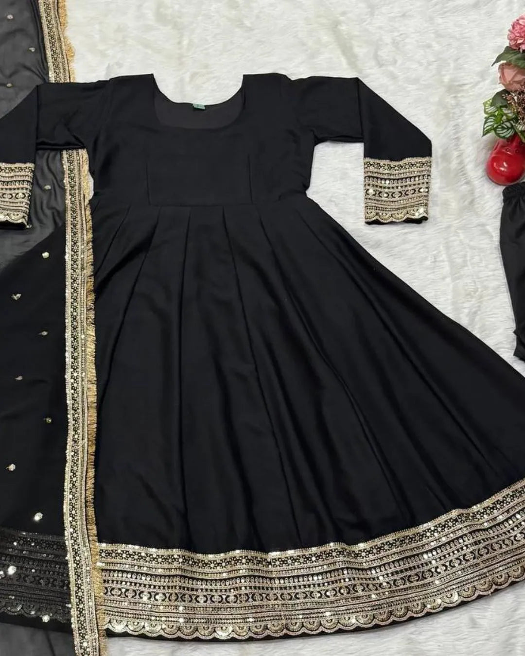 Full Sleeve Black Heavy Anarkali Party Wear Suit Set