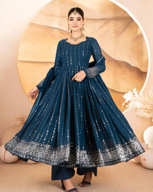 Party Wear Full Flared Anarkali Suit Set