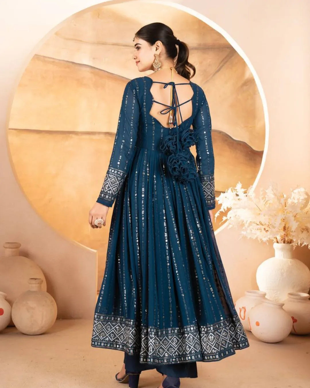 Party Wear Full Flared Anarkali Suit Set Back Side