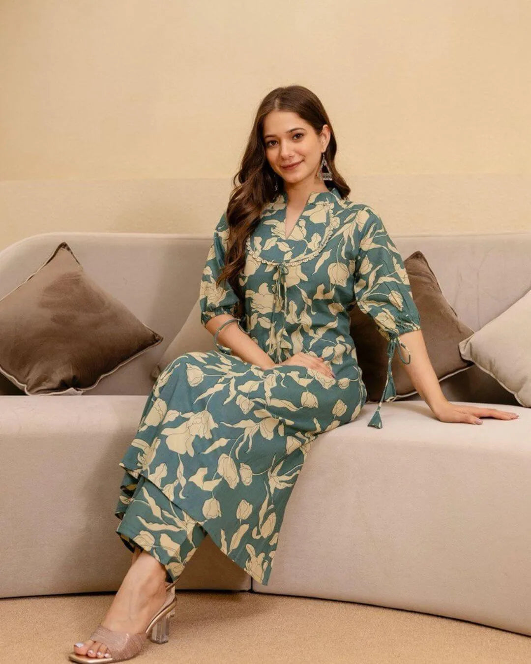 Jaipuri Printed Cotton Office Wear Kurti Pant Set