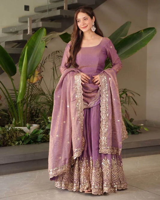 Lavender Anarkali Dress With Dupatta