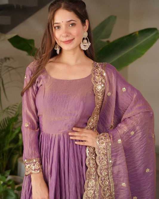 Lavender Anarkali Dress With Dupatta
