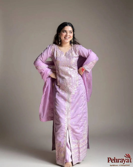 Light Purple Palazzo Suit Set With Dupatta