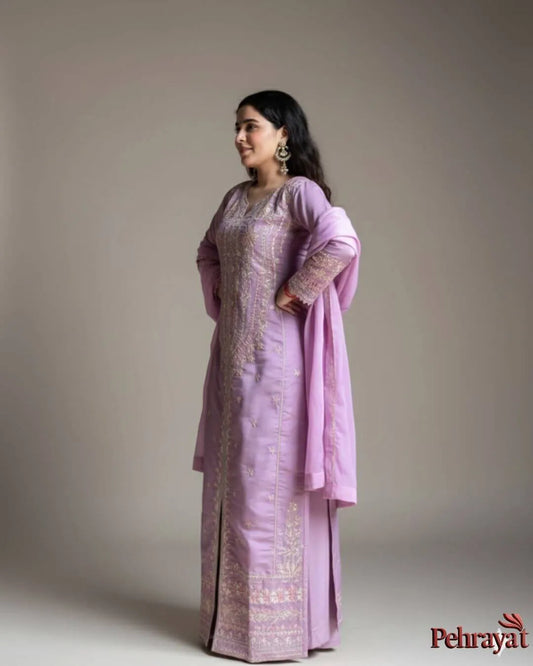Light Purple Palazzo Suit Set With Dupatta