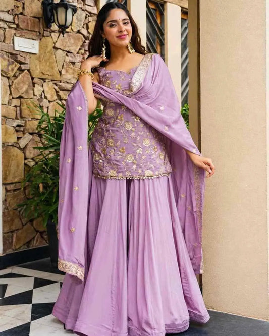 Lilac Diamond Silk Sharara Set