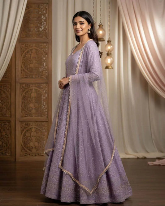 Lavender Georgette Anarkali Dress Suit Set