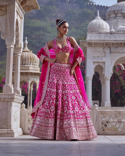 Rani Pink Bridal Lehenga With Heavy Sequins Work