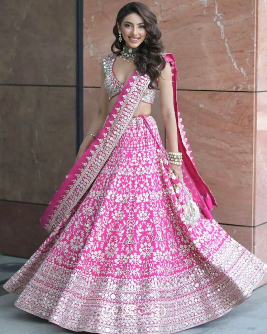 Rani Pink Bridal Lehenga With Heavy Sequins Work