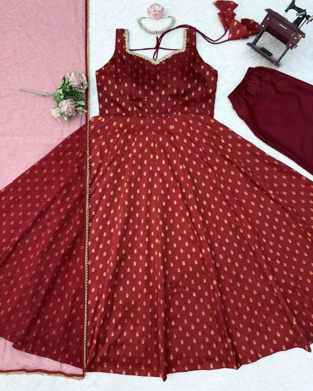 Maroon Chanderi Jacquard Anarkali