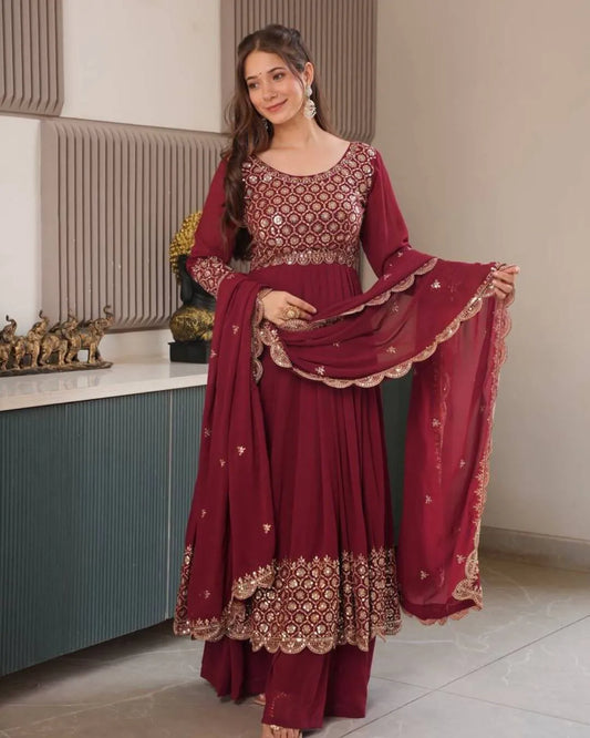 Maroon Colour Anarkali Suit Set With Dupatta