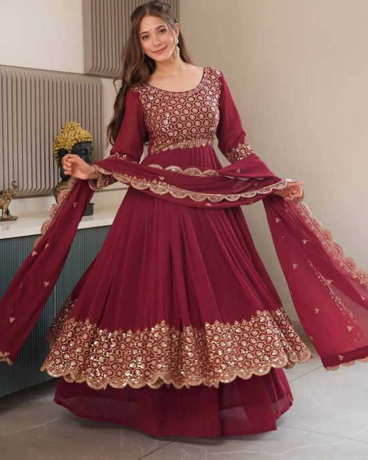 Maroon Colour Anarkali Suit Set With Dupatta