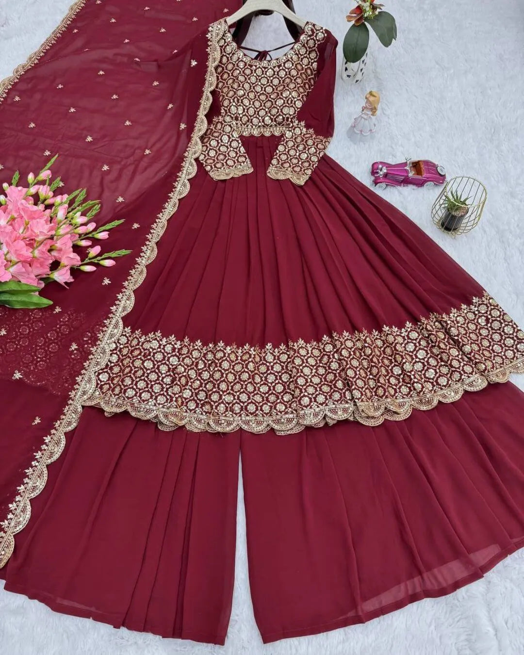 Maroon Colour Anarkali Suit Set With Dupatta