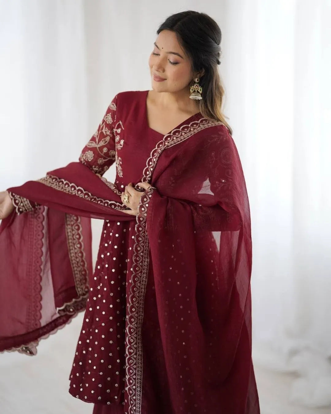 Maroon Sharara Suit Set With Dupatta