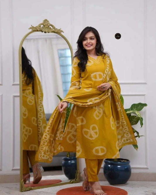 Mustard Chanderi Cotton Anarkali Suit Suit