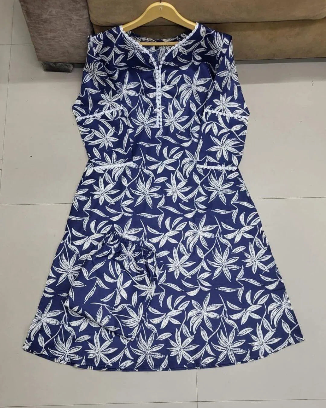Navy Blue Floral Cotton Co-ord Set