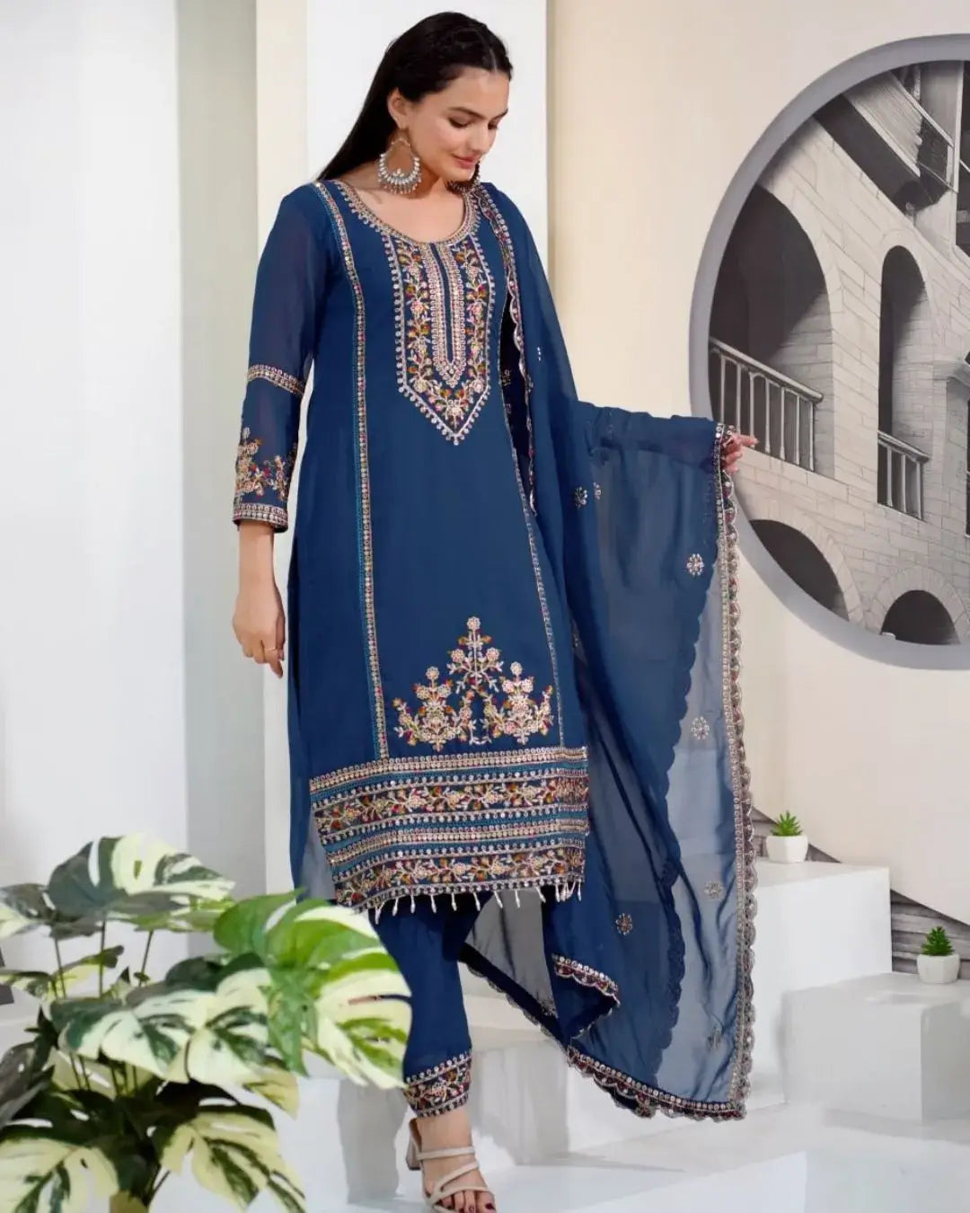 Georgette Suit With Dupatta In Navy Blue