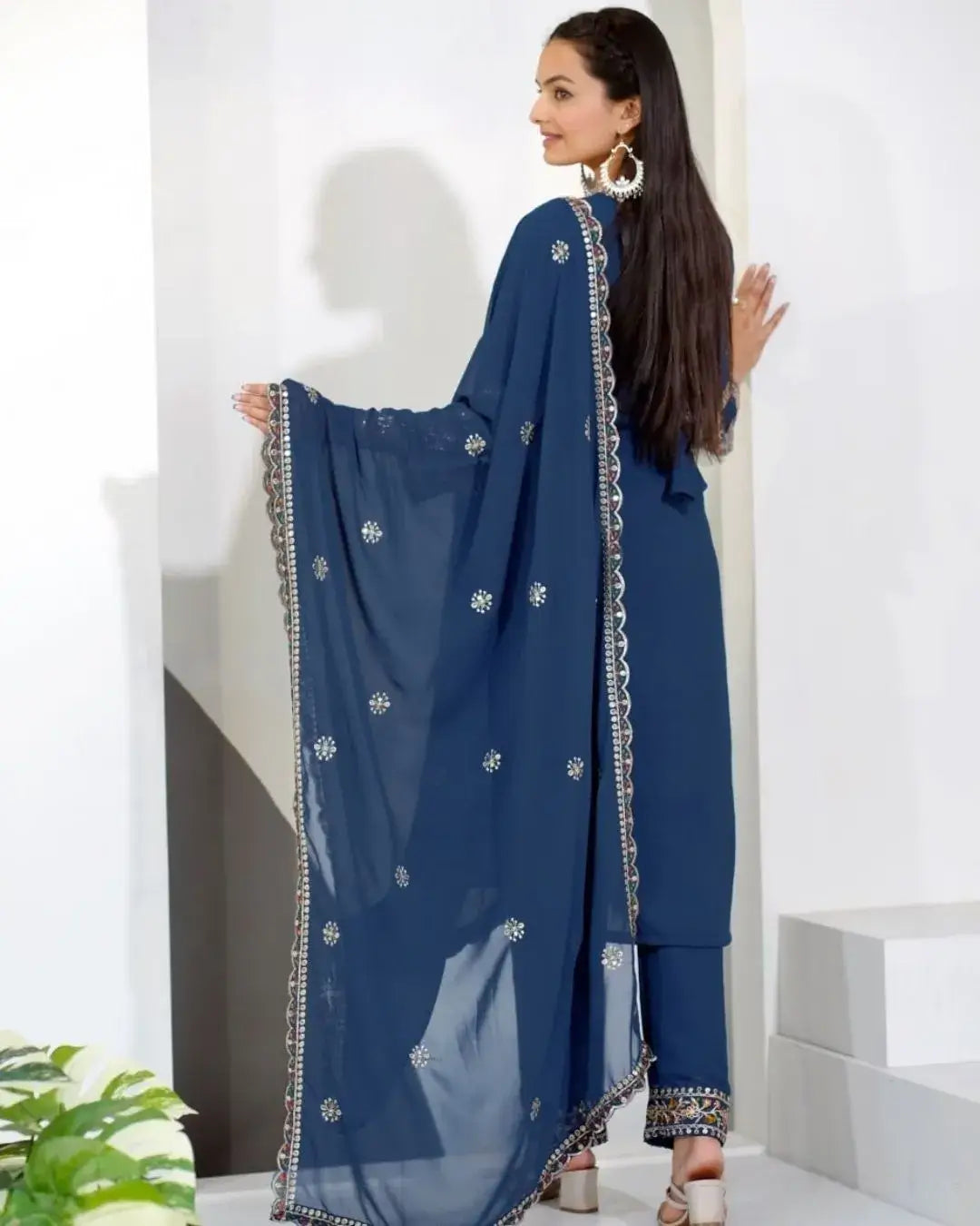 Georgette Suit With Dupatta In Navy Blue Back Side