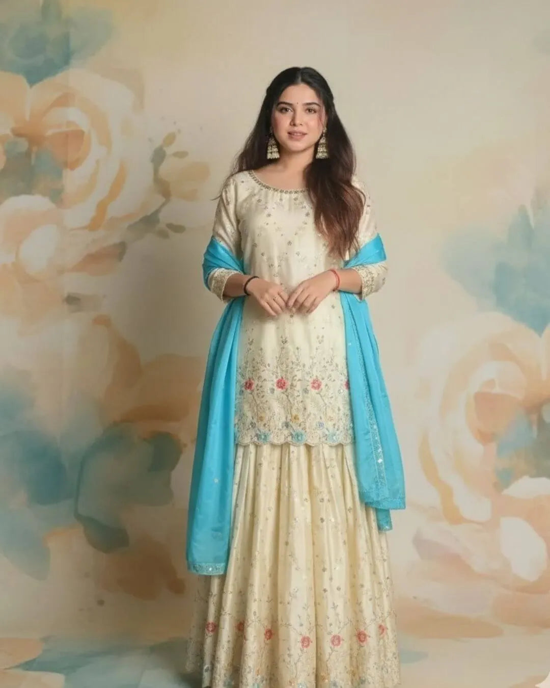 Off White Sharara Suit Set With Dupatta