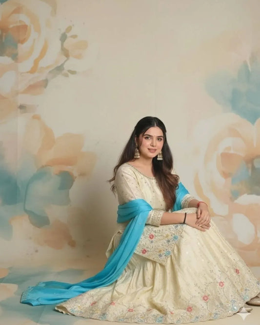 Off White Sharara Suit Set With Dupatta