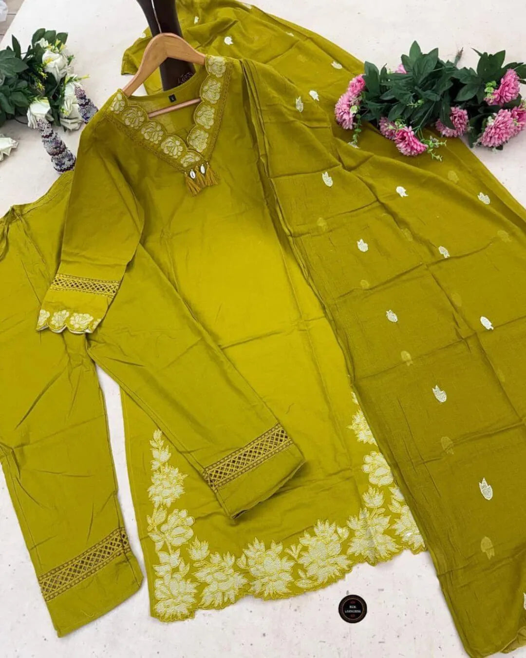 Olive Green Cotton Suit Set