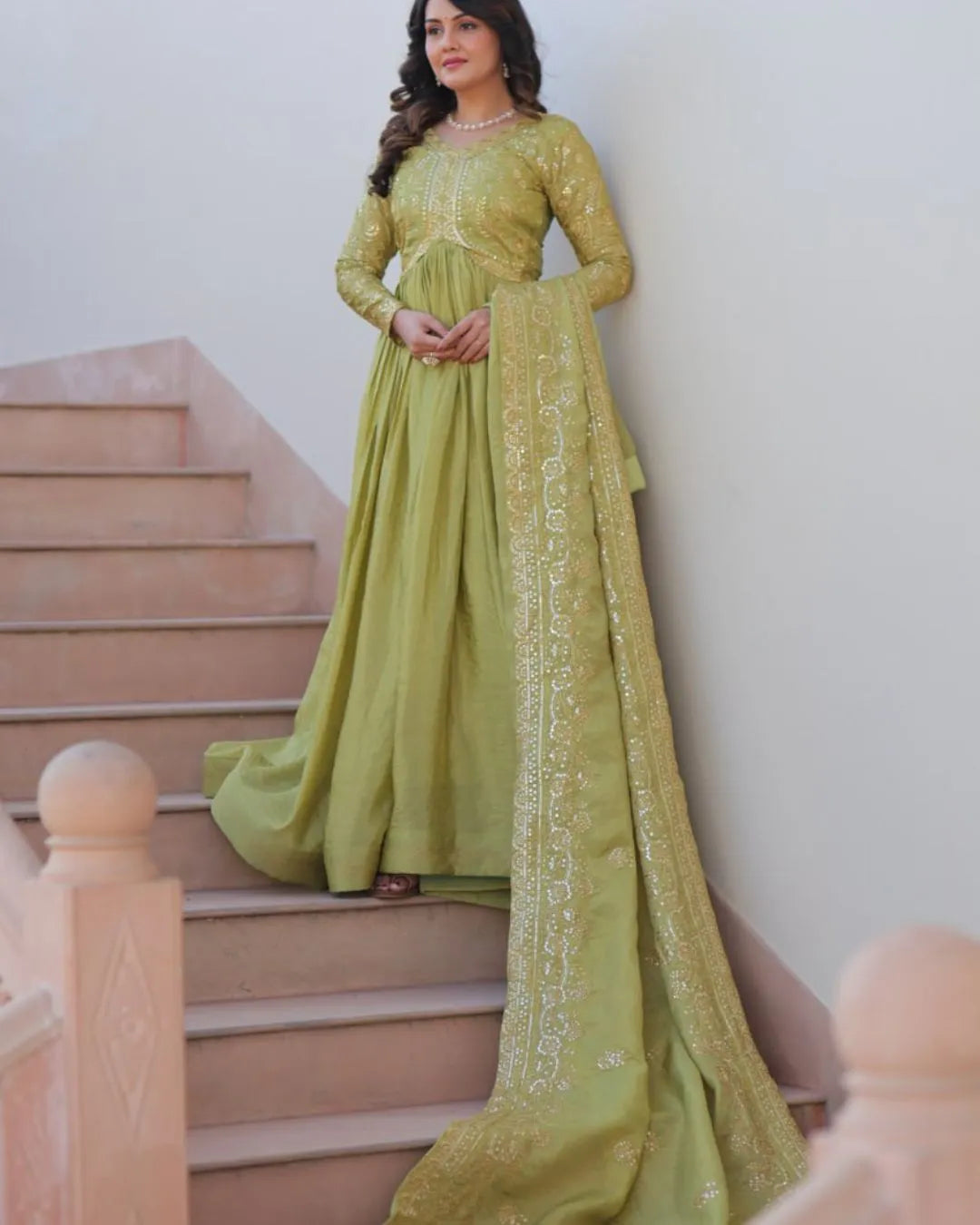 Full Length Light Pink Anarkali Suit Set