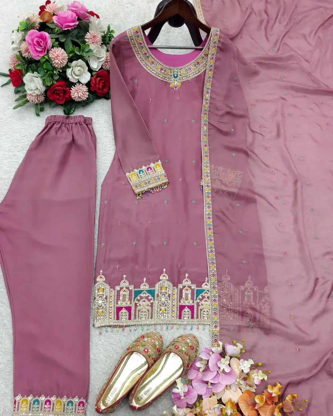 Organza Silk Salwar Suit Set with Dupatta