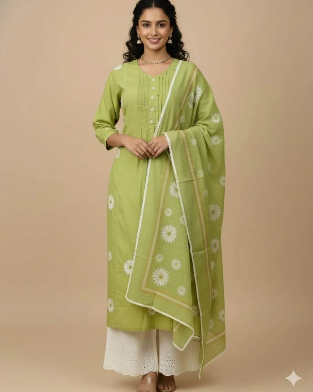 Green Colour Kurti Pant Dupatta Set