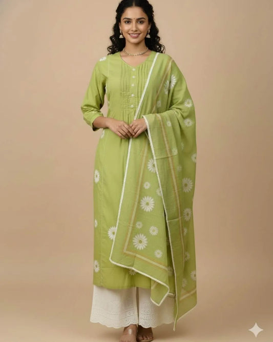 Green Colour Kurti Pant Dupatta Set
