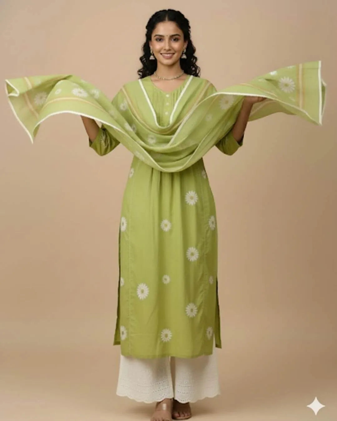 Green Colour Kurti Pant Dupatta Set