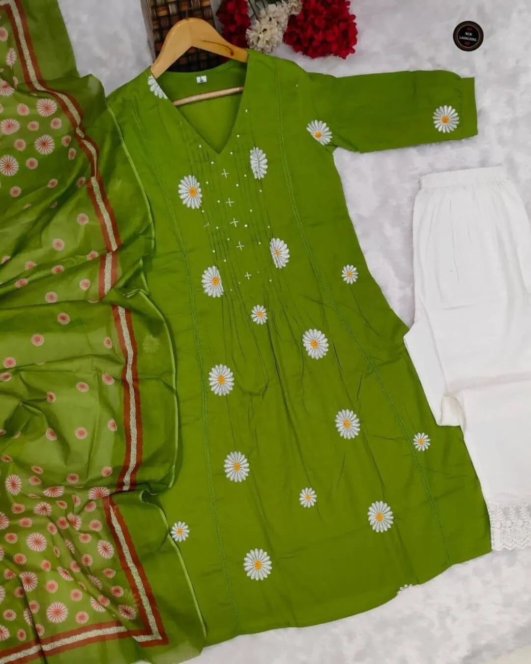 Green Colour Kurti Pant Dupatta Set