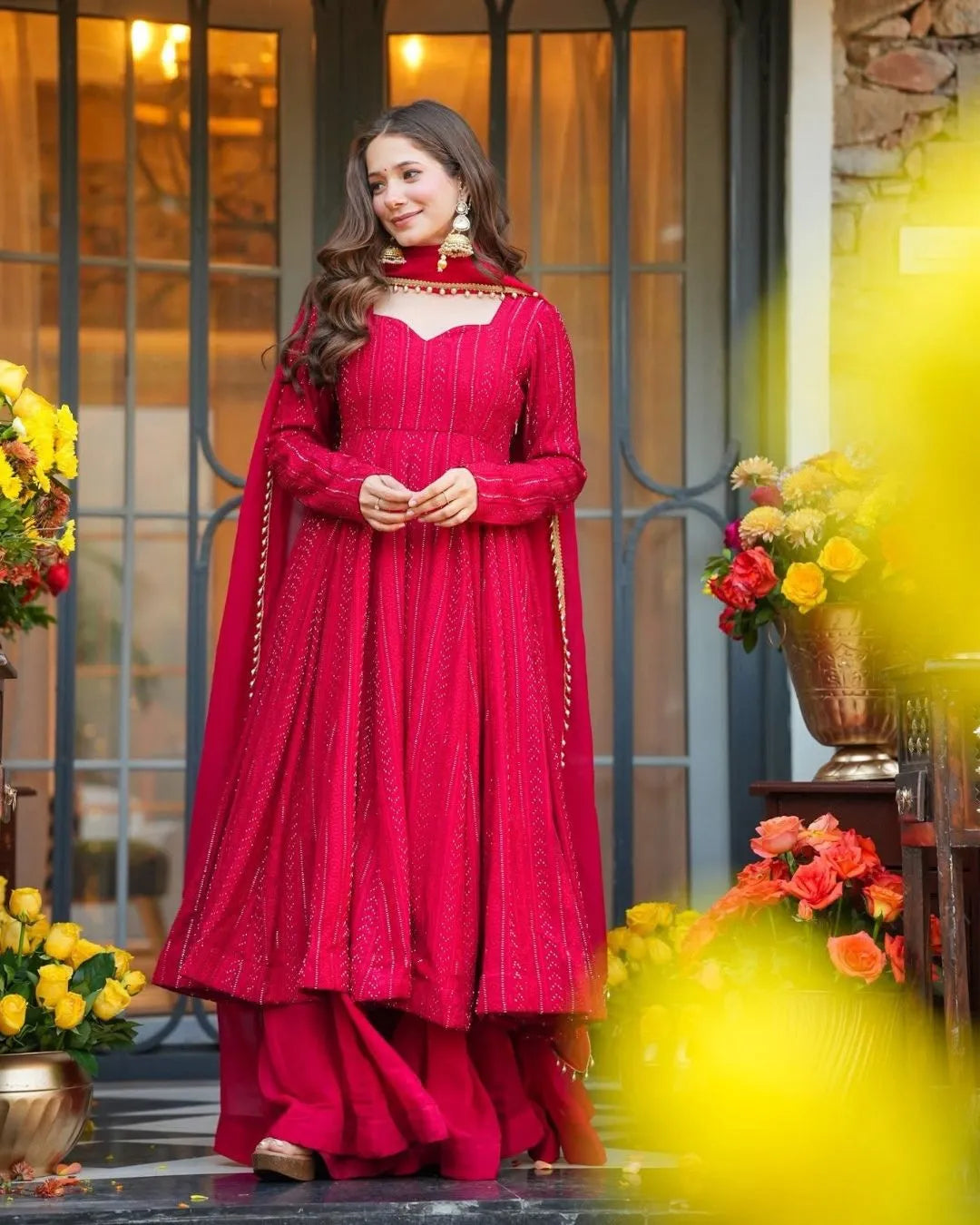 Buy Party Wear Red Colour Anarkali Suit Set Online