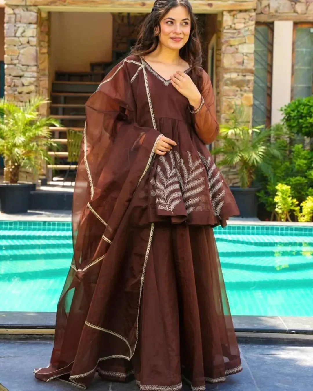 Georgette Party Wear Peplum Sharara Suit Set