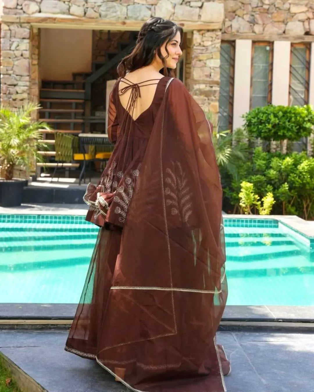 Georgette Party Wear Peplum Sharara Suit Set Back Side