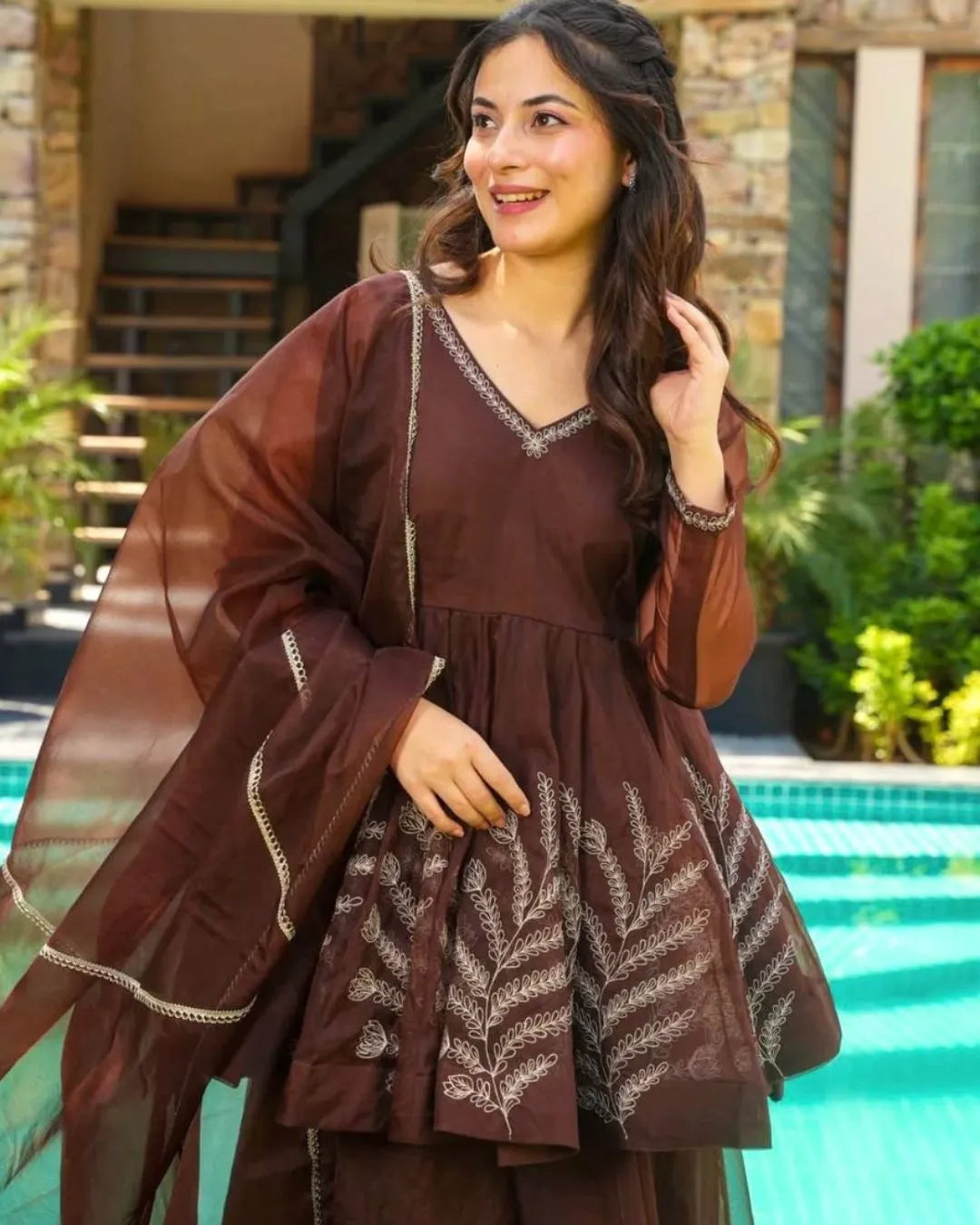 Georgette Party Wear Peplum Sharara Suit Set Front Side