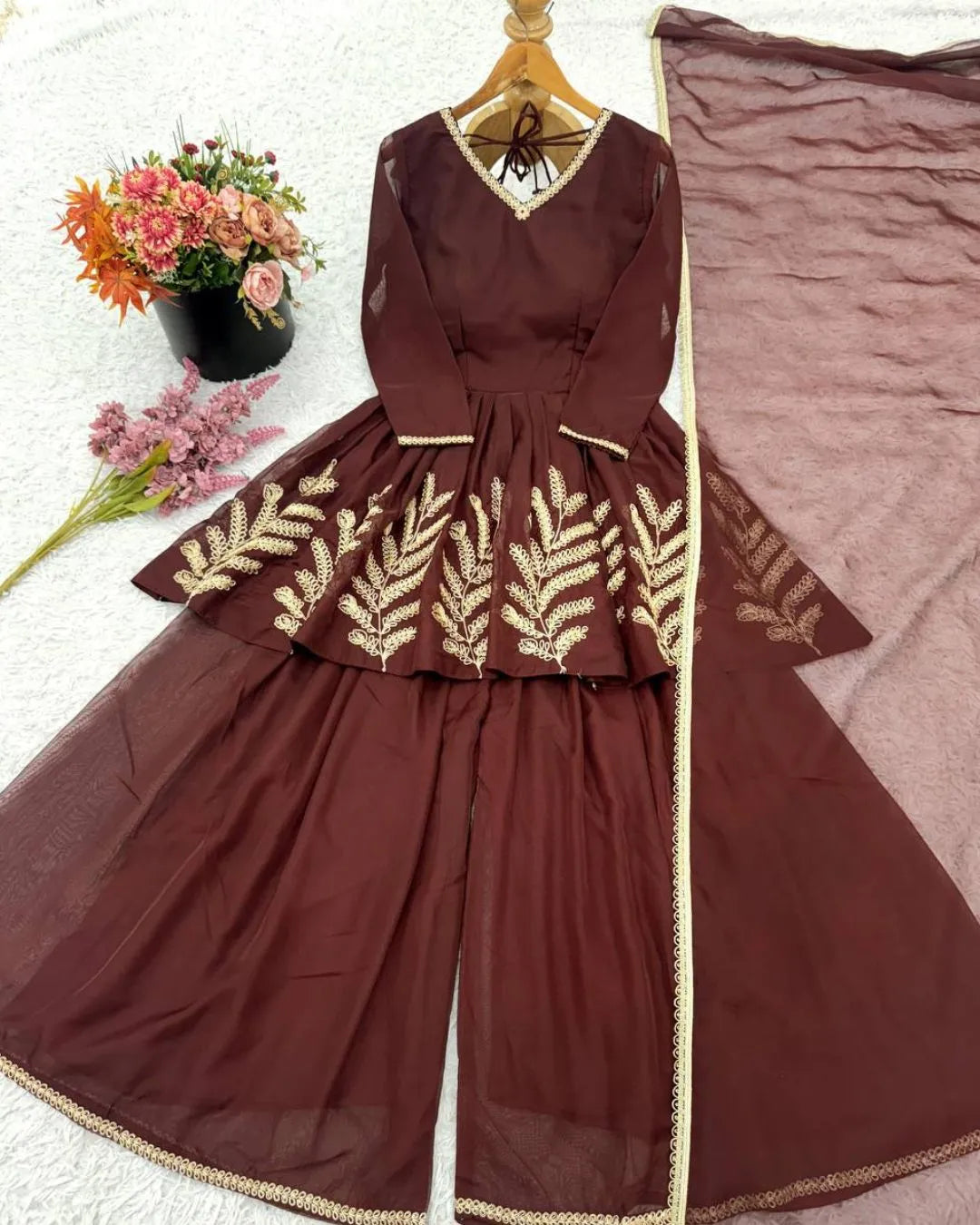 Georgette Party Wear Peplum Sharara Suit Set