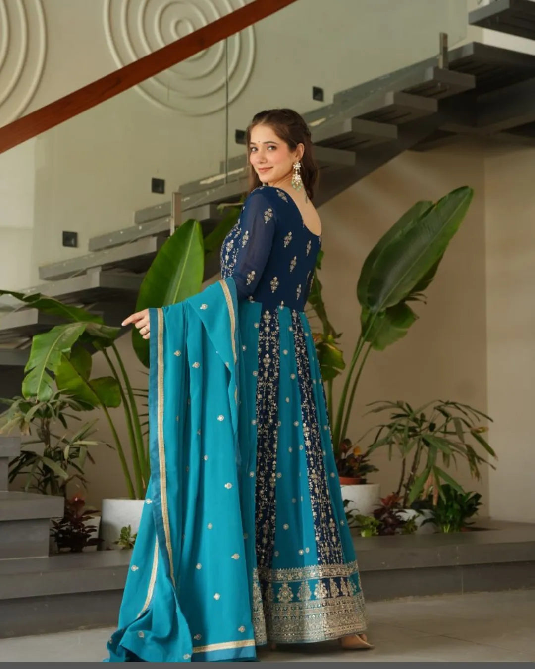 Party Wear Full Length Anarkali Suit back Side