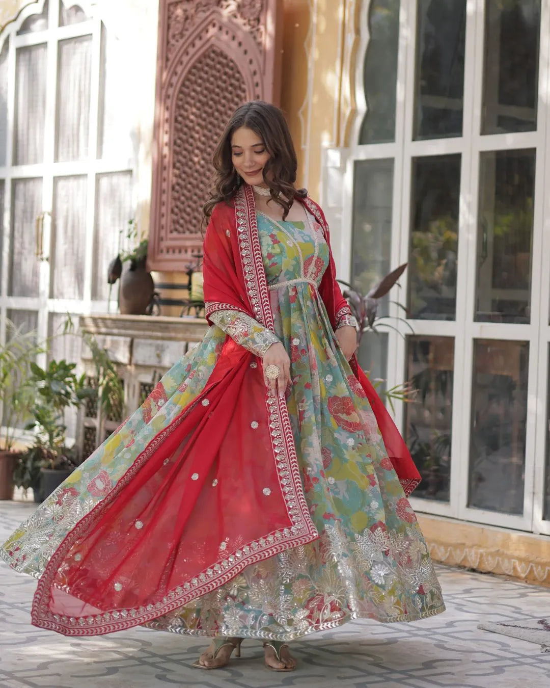 Party Wear Silk Anarkali Suit Set with Dupatta