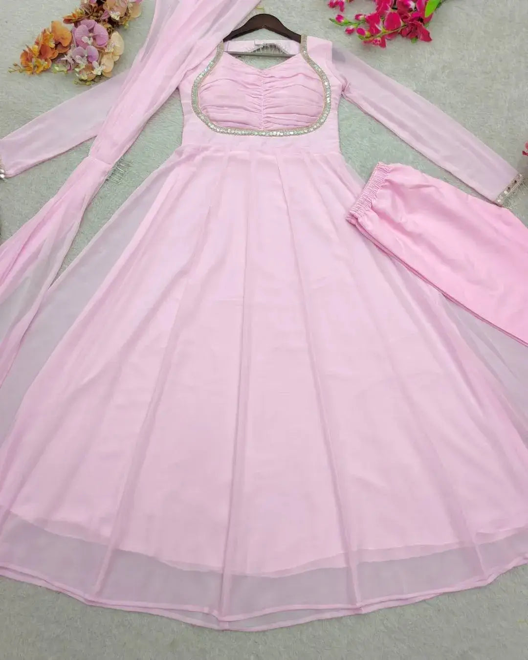 Hot Pink Colour Anarkali Suit Set With Dupatta