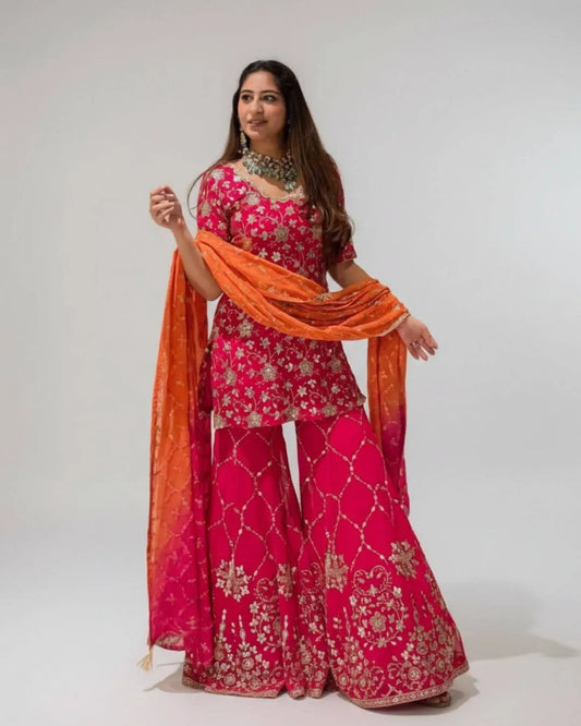 Rani Pink Georgette Sharara Suit Set