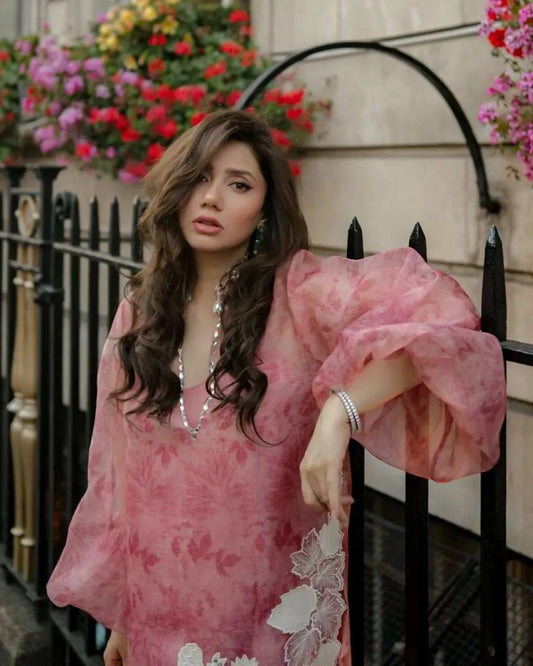 Pink Organza Shrug Set