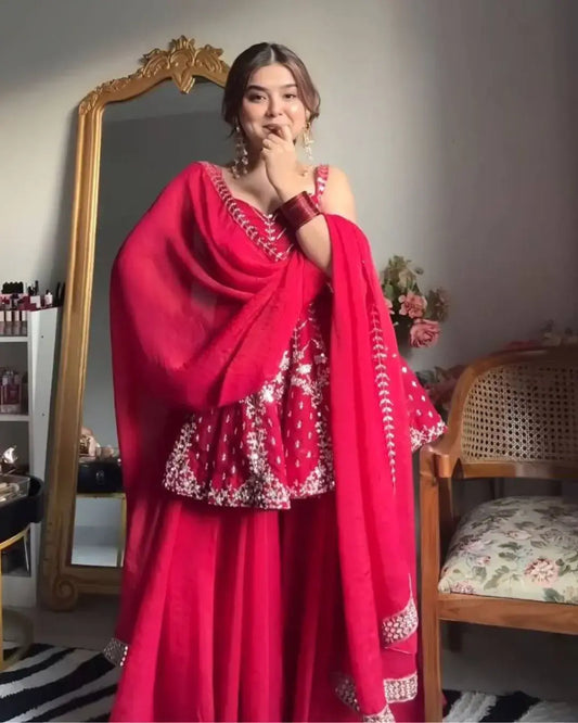 Party Wear Hot Pink Sharara Suit Set