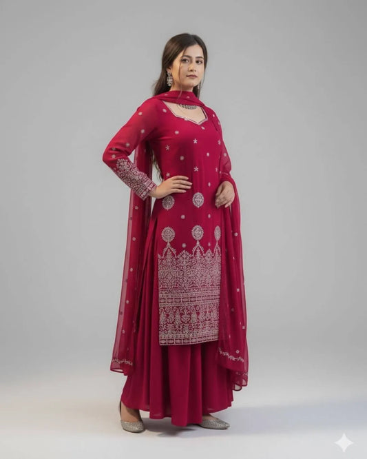 Red Colour Sharara Dress Suit Set