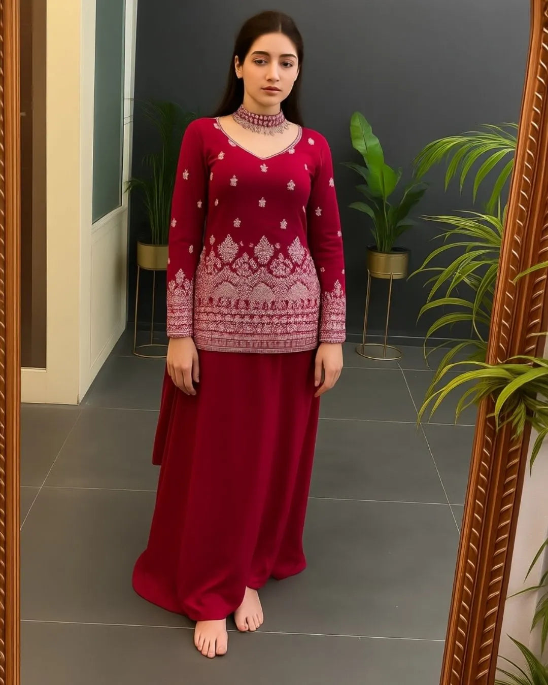 Red Colour Sharara Dress Suit Set