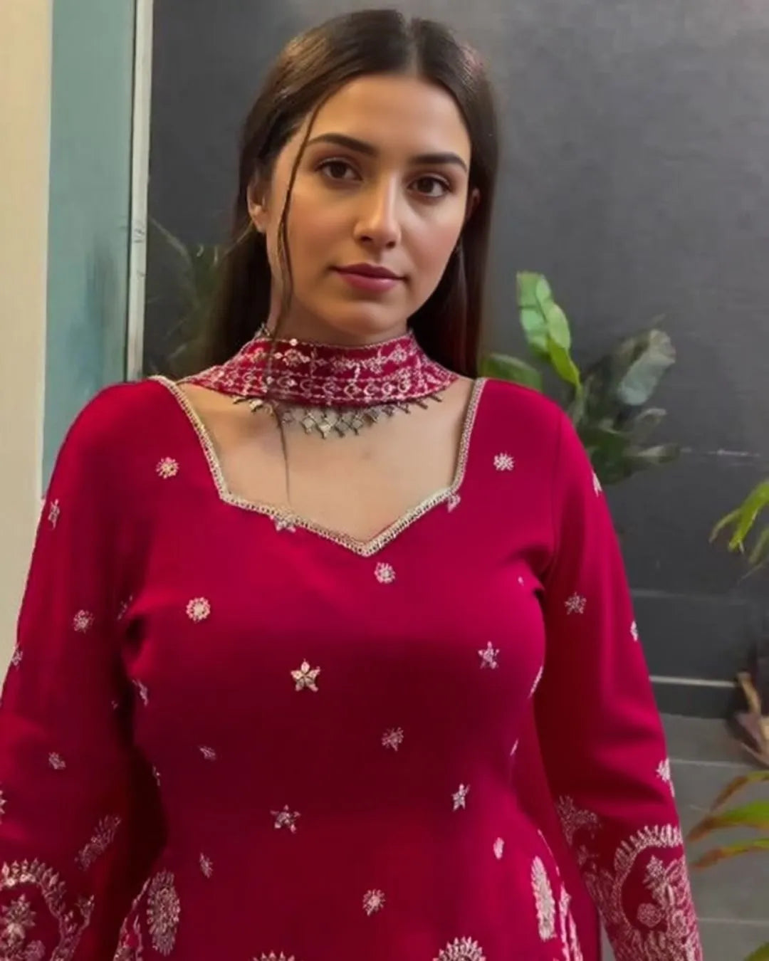 Red Colour Sharara Dress Suit Set