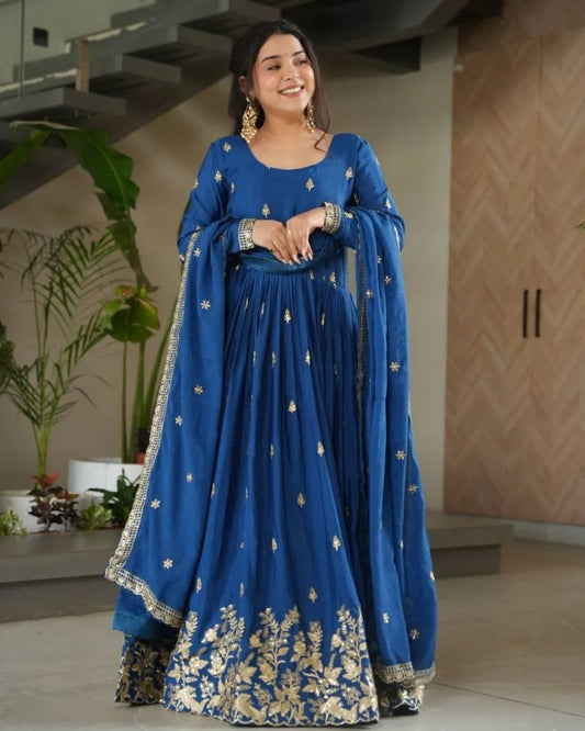 Royal Blue Anarkali Gown With Dupatta Set