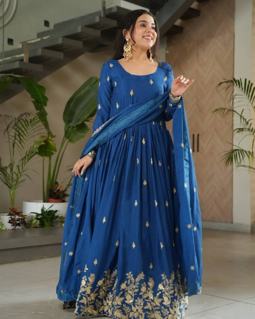 Royal Blue Anarkali Gown With Dupatta Set