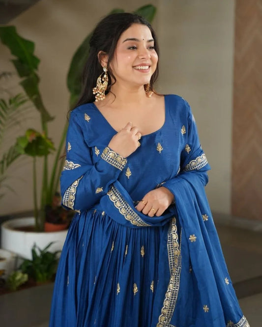 Royal Blue Anarkali Gown With Dupatta Set